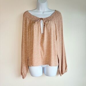 Sophie Rue Pink with white Smocked of the shoulder Tie Front Blouse 3/4 Sleeve